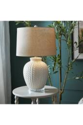 KDMD Twill Weave Ceramic Table Lamp With Linen Shade in Cream - thumbnail 5