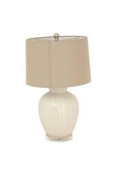KDMD Twill Weave Ceramic Table Lamp With Linen Shade in Cream