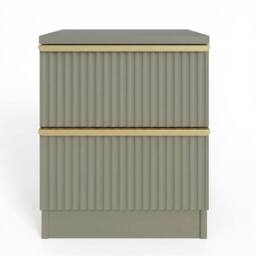 FWStyle Fluted 2 Drawer Bedside Table Bedroom Chest Storage Green With Gold Handles - thumbnail 4