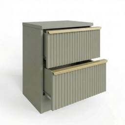 FWStyle Fluted 2 Drawer Bedside Table Bedroom Chest Storage Green With Gold Handles - thumbnail 3