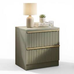 FWStyle Fluted 2 Drawer Bedside Table Bedroom Chest Storage Green With Gold Handles - thumbnail 2