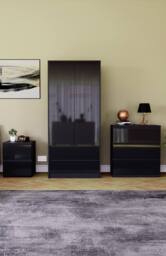 Home Discount Vida Designs Glinton 3Pc Bedroom Set(2Dr Bedside, 3Dr Chest, Wardrobe) in Black - thumbnail 1