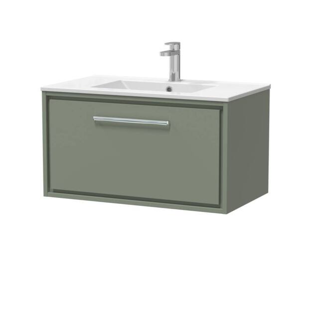 Balterley Bathroom Wall Hung Single Soft-Close Drawer Vanity Unit, Green, 800mm in Green - image 1