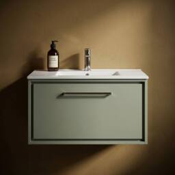 Balterley Bathroom Wall Hung Single Soft-Close Drawer Vanity Unit, Green, 800mm in Green - thumbnail 3