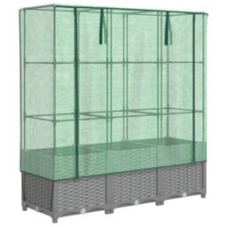 Berkfield Home Raised Bed with Greenhouse Cover Rattan Look 120x40x138 cm in Black - Size: 120 x 40 x 138 cm - thumbnail 2