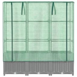 Berkfield Home Raised Bed with Greenhouse Cover Rattan Look 120x40x138 cm in Black - Size: 120 x 40 x 138 cm - thumbnail 4