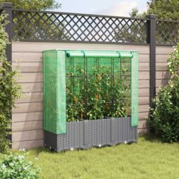 Berkfield Home Raised Bed with Greenhouse Cover Rattan Look 120x40x138 cm in Black - Size: 120 x 40 x 138 cm - thumbnail 3