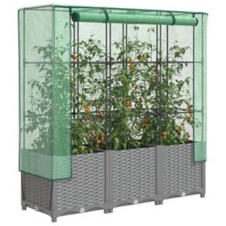 Berkfield Home Raised Bed with Greenhouse Cover Rattan Look 120x40x138 cm in Black - Size: 120 x 40 x 138 cm