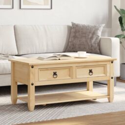 Berkfield Home Coffee Table with Drawers Corona 100x48x45 cm Solid Wood Pine in Brown - Size: 100 x 48 x 45 cm - thumbnail 3