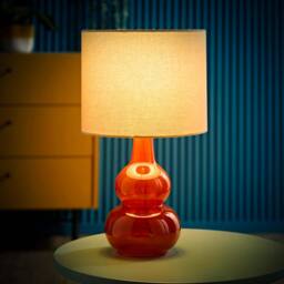 ValueLights Maguire Natural Linen Shade Burnt Orange Glass Table Lamp - thumbnail 2