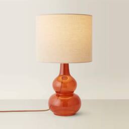 ValueLights Maguire Natural Linen Shade Burnt Orange Glass Table Lamp - thumbnail 3