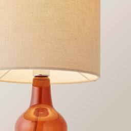 ValueLights Maguire Natural Linen Shade Burnt Orange Glass Table Lamp - thumbnail 4