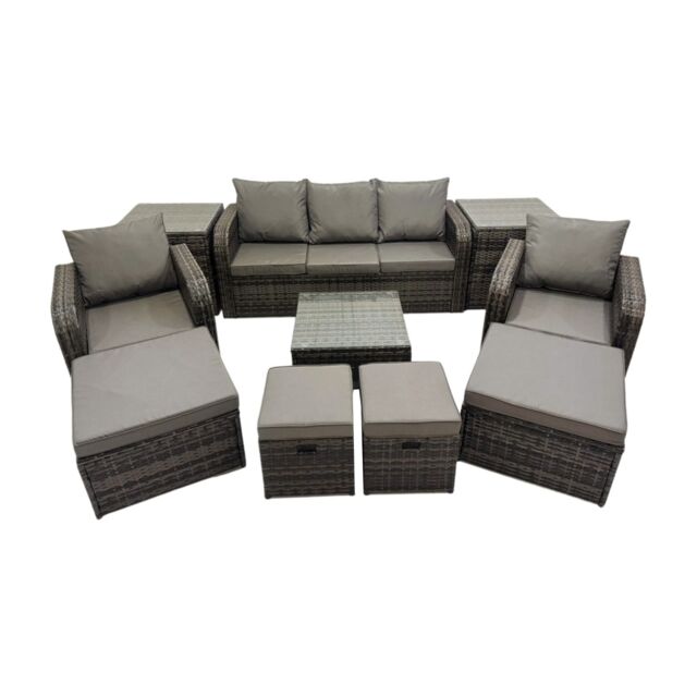 Fimous Garden Outdoor Furniture Set with 2 Side Tables 4 Stools in Dark Grey - image 1