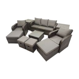Fimous Garden Outdoor Furniture Set with 2 Side Tables 4 Stools in Dark Grey - thumbnail 2