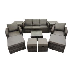 Fimous Garden Outdoor Furniture Set with 2 Side Tables 4 Stools in Dark Grey - thumbnail 1