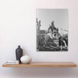 "Artery8 Russell Lee Cowboy at Bean Day Rodeo Action Shot Wall Art Print in Grey - Size: W12"" x H16""" - thumbnail 4