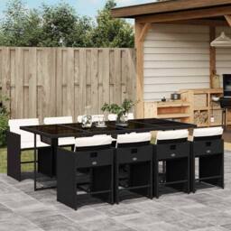 Berkfield Home Garden Dining Set - Black - PE Rattan - 8-seater - Foldable