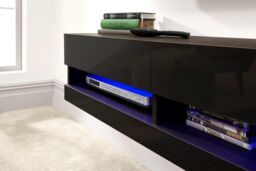 GFW Galicia 180cm Wall TV Unit with LED in Black - thumbnail 3