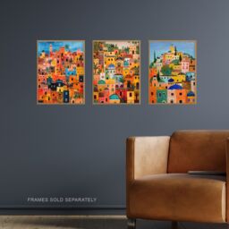 "Artery8 Set of 3 Colourful Moroccan Cityscape Paintings 12X16"" Wall Art Prints - Size: A4" - thumbnail 2