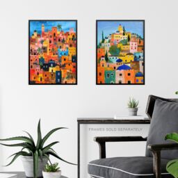 "Artery8 Set of 3 Colourful Moroccan Cityscape Paintings 12X16"" Wall Art Prints - Size: A4" - thumbnail 6