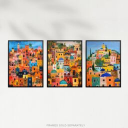 "Artery8 Set of 3 Colourful Moroccan Cityscape Paintings 12X16"" Wall Art Prints - Size: A4" - thumbnail 5