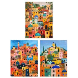 "Artery8 Set of 3 Colourful Moroccan Cityscape Paintings 12X16"" Wall Art Prints - Size: A4" - thumbnail 1