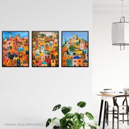 "Artery8 Set of 3 Colourful Moroccan Cityscape Paintings 12X16"" Wall Art Prints - Size: A4" - thumbnail 3