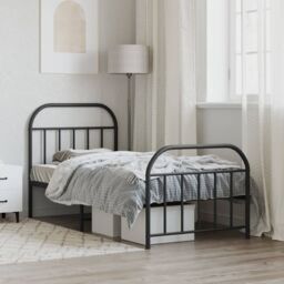 Berkfield Home Metal Bed Frame with Headboard & Footboard Black 90x190 cm Single - thumbnail 3