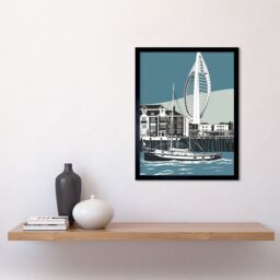 "Artery8 Wall Art Print Portsmouth Historic Dockyard with Spinnaker Tower Art Framed in Blue - Size: W12"" x H16""" - thumbnail 2