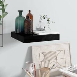 Berkfield Home Durable Floating Wall Shelf High Gloss Black 23x23.5x3.8 cm MDF - thumbnail 2