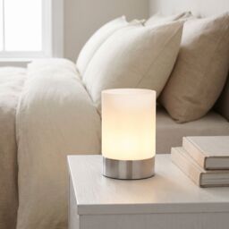 Happy Homewares Small Touch Dimmable Table Lamp with Frosted Glass Shade in Metallic Silver - thumbnail 2