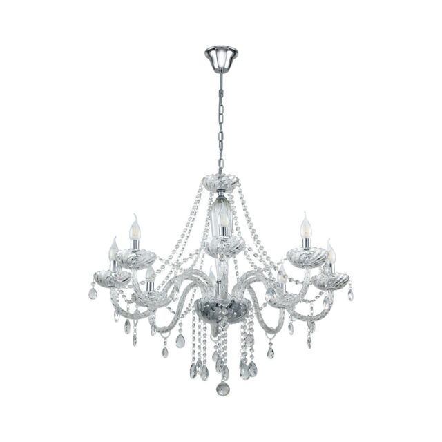 Loops Chandelier Light Chrome Plated Steel & Clear Glass Droplets Bulb E14 8x40W in Metallics - image 1