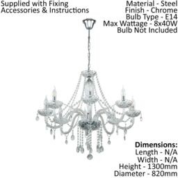 Loops Chandelier Light Chrome Plated Steel & Clear Glass Droplets Bulb E14 8x40W in Metallics - thumbnail 2