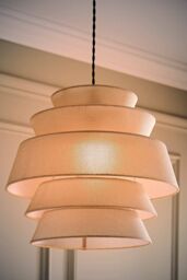 ValueLights Valerie Linen 5 Tier Easy Fit Drum Ceiling Pendant Light Lamp Shade in Natural - thumbnail 2