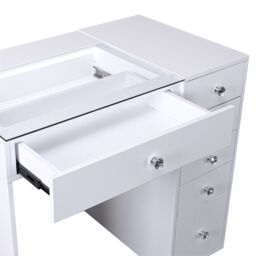 FENCHILIN Dressing Table with 6 Drawers & Lights Hollywood Makeup Vanity Desk in White - Size: Large - thumbnail 8