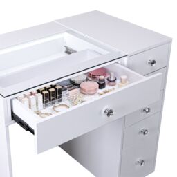 FENCHILIN Dressing Table with 6 Drawers & Lights Hollywood Makeup Vanity Desk in White - Size: Large - thumbnail 9