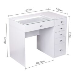 FENCHILIN Dressing Table with 6 Drawers & Lights Hollywood Makeup Vanity Desk in White - Size: Large - thumbnail 4