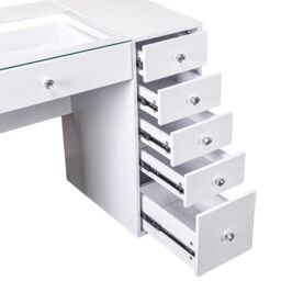 FENCHILIN Dressing Table with 6 Drawers & Lights Hollywood Makeup Vanity Desk in White - Size: Large - thumbnail 7