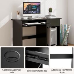 Costway Wooden Computer Desk with Pull-out Keyboard Tray-Black in Black - thumbnail 3