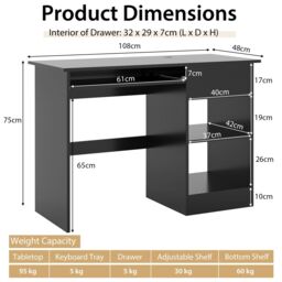 Costway Wooden Computer Desk with Pull-out Keyboard Tray-Black in Black - thumbnail 2