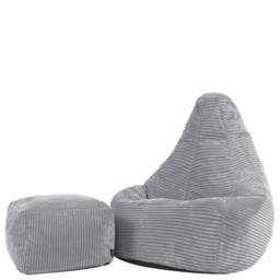 icon Kids Bean Bag Recliner & Footstool Bundle, Jumbo Cord in Light Grey - Size: Medium - thumbnail 3