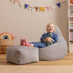 icon Kids Bean Bag Recliner & Footstool Bundle, Jumbo Cord in Light Grey - Size: Medium - thumbnail 2