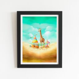 "Warren Reed - Designer Giraffe On A Beach Holiday Framed Art Print in Black - Size: W20"" x H30""" - thumbnail 2