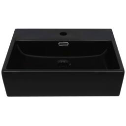 Berkfield Home Basin with Faucet Hole Ceramic Black 51.5x38.5x15 cm - thumbnail 3