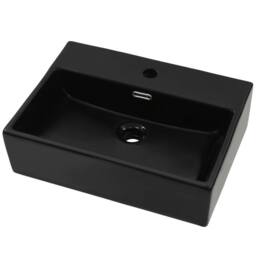 Berkfield Home Basin with Faucet Hole Ceramic Black 51.5x38.5x15 cm - thumbnail 2