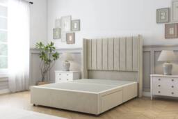 "Comfort Beds Palermo Plush Divan Base 2 Drawers - 54"" Wingback in Cream - Size: Double" - thumbnail 2