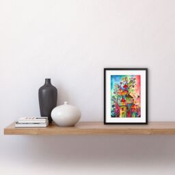 "Artery8 Wall Art Print Country Houses Concept Folk Art Watercolour Painting Artwork Framed 9X7 Inch in Black - Size: W7"" x H9""" - thumbnail 2
