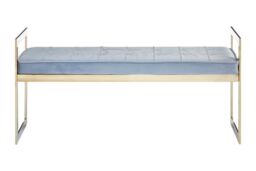 Orsina Stylish Powder Blue & Silver Finish Bench, Luxe Bench For Outdoor, Accent Dining Bench For Diningroom in Gold - thumbnail 6