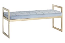 Orsina Stylish Powder Blue & Silver Finish Bench, Luxe Bench For Outdoor, Accent Dining Bench For Diningroom in Gold - thumbnail 4