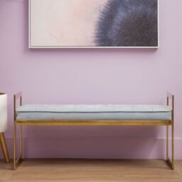 Orsina Stylish Powder Blue & Silver Finish Bench, Luxe Bench For Outdoor, Accent Dining Bench For Diningroom in Gold